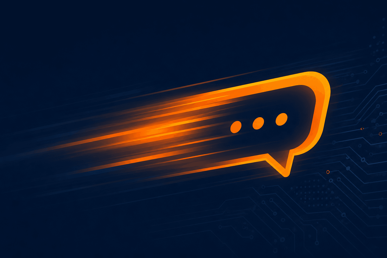 Editorial illustration of a fast chat bubble streaking across a dark background with motion trails, representing accelerated AI response speed
