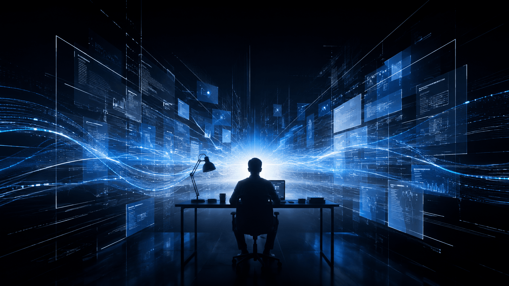Original editorial illustration of a professional AI workflow around GPT-6 Astra