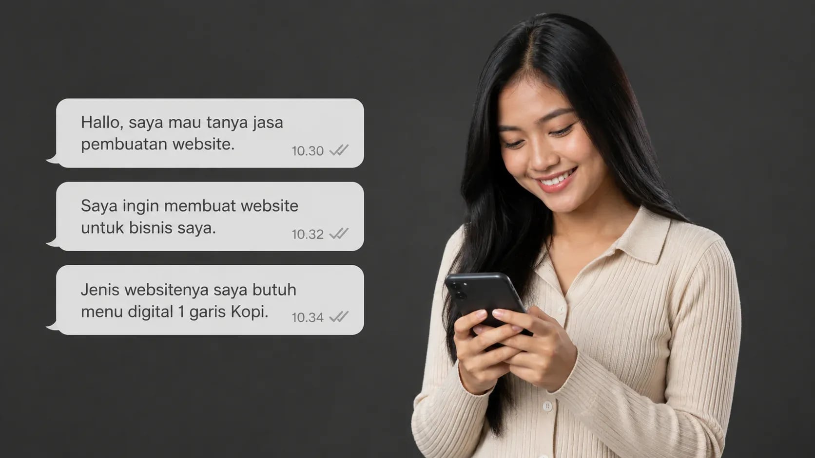 Illustration of a client sending website consultation messages on a phone